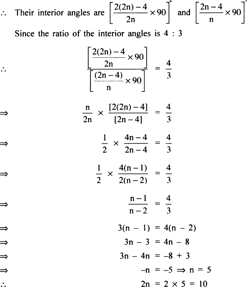 
Let 2n and n be the number of sides of the regular polygons. Thus, th