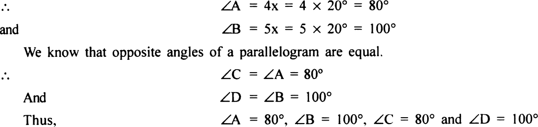 The Measures Of Two Adjacent Angles Of A Parallelogram Are In The Ratio 4 5 Find The Measure Of Each Of The Angles Of The Parallelogram From Mathematics Understanding Quadrilaterals Class