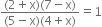 fraction numerator left parenthesis 2 plus straight x right parenthesis left parenthesis 7 minus straight x right parenthesis over denominator left parenthesis 5 minus straight x right parenthesis left parenthesis 4 plus straight x right parenthesis end fraction equals 1