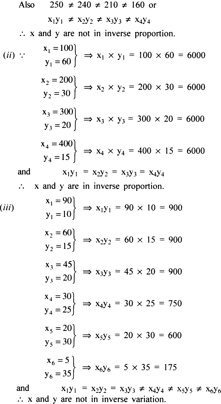 Observe The Following Tables And Find Which Pair Of Variables Here X And Y Are In Inverse Proportion I X 50 40 30 Y 5 6 7 8 Ii X 100