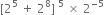 left square bracket 2 to the power of 5 space plus space 2 to the power of 8 right square bracket space to the power of 5 space cross times space 2 to the power of negative 5 end exponent