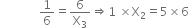 space space space space space space space space space space space space space 1 over 6 equals 6 over straight X subscript 3 rightwards double arrow 1 space cross times straight X subscript 2 equals 5 cross times 6