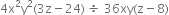 4 straight x squared straight y squared left parenthesis 3 straight z minus 24 right parenthesis space divided by space 36 xy left parenthesis straight z minus 8 right parenthesis