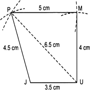 
Steps of construction:I. Draw a line segments JU = 3.5 cm.II. With 