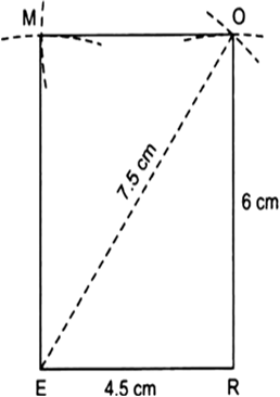 
Steps of construction:I. Draw a line segments ER = 4.5 cm.II. With 