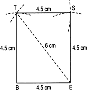 
Steps of construction:I. Draw a line segment BE = 4.5 cm.II. With c