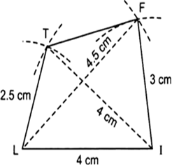 
Steps of constructions:I. Draw a line segment LI = 4 cm.II. With ce