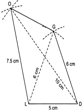 
Steps of construction:I. Draw a line segment LD = 5 cm.II. With cen