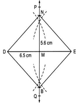 
Steps of construction:I. Draw a line segment DE = 6.5 cm.II. Draw p