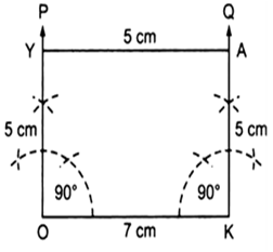 
Steps of constructions:I.    Draw a line segment OK = 7 cm.II.   A