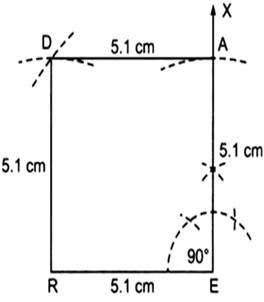 
Steps of construction:I.      Draw a line segment RE = 5.1  cm.II