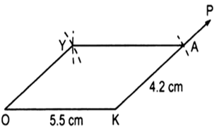 
Steps of construction:I.        Draw a line segment OK = 5.5 cm.I