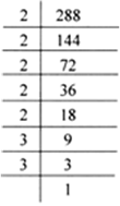 
Resolving 288 in to prime factors, we havei.e. 288 = 2 x 2 x 2 x 2 x 