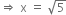 rightwards double arrow space straight x space equals space square root of 5