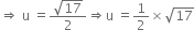 rightwards double arrow space straight u space equals fraction numerator square root of 17 over denominator 2 end fraction rightwards double arrow straight u space equals 1 half cross times square root of 17
