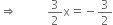 rightwards double arrow space space space space space space space space space space 3 over 2 straight x equals negative 3 over 2