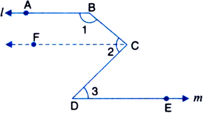   Given: l || mTo Prove: ∠1 + ∠2 - ∠3 = 180°Construction: Throug