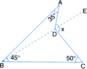 
Construction: Join BD and extend upto E.x = ∠ADC= ∠ADE + ∠CDE= 