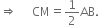 rightwards double arrow space space space space space CM equals 1 half AB.