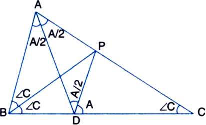 
Construction: Take a point P on AC such that BP bisects ∠B. Join P 