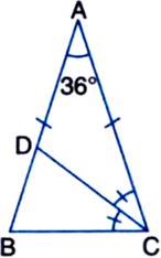 
Given: In ∆ABC, AB = AC, ∠A = 36°. The internal bisector of ∠C