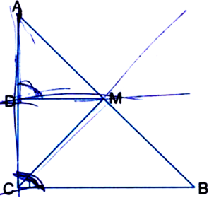 
Given: ABC is a triangle right angled at C. A line through the mid-po