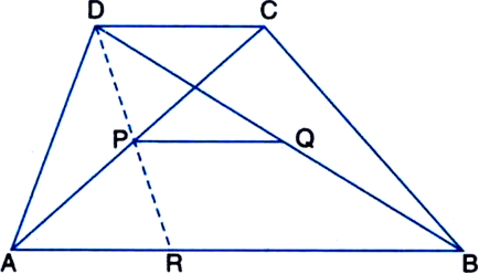 
Given: ABCD is a trapezium. P and Q are the mid-points of the diagona