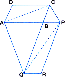 
Given: The side AB of a parallelogram ABCD is produced to any point P