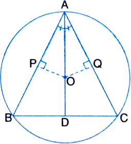 
Given: Bisector AD of ∠BAC of ∆ABC passes through the centre O of