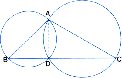 
Given: Circles are described with sides AB and AC of a triangle ABC a