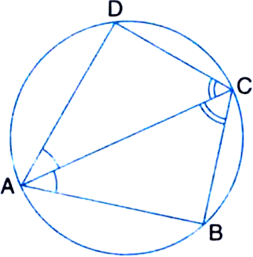 
Given: ABCD is a cyclic quadrilateral. AC bisects both the angles A a