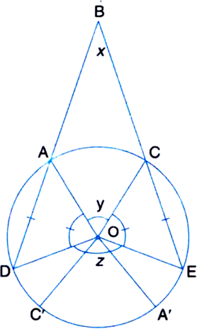 
Let ∠ABC = x, ∠AOC = y and ∠DOE = z.∠C'OD + ∠A'OE = z - y ?