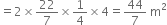 equals 2 cross times 22 over 7 cross times 1 fourth cross times 4 equals 44 over 7 space straight m squared