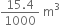 fraction numerator 15.4 over denominator 1000 end fraction space straight m cubed
