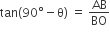 tan left parenthesis 90 degree minus straight theta right parenthesis space equals space AB over BO